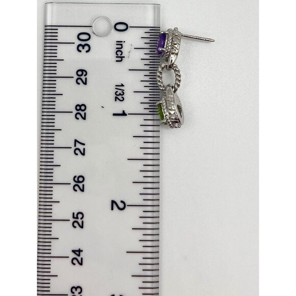 Chapal Zenray Thailand Sterling Silver Peridot Amethyst Dangle Earrings Textured - Picture 8 of 8